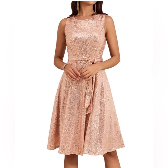 Grace Karin Dresses & Skirts - Grace Karin Elegant Sequin Rose Gold Dress